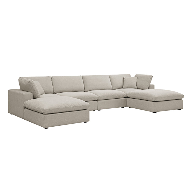 Lutyens Oatmeal Weave Fabric Sectional Sofa, 6-Piece U-Shape Set