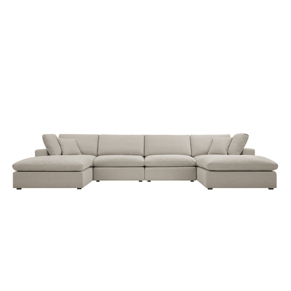 Lutyens Oatmeal Weave Fabric Sectional Sofa, 6-Piece U-Shape Set