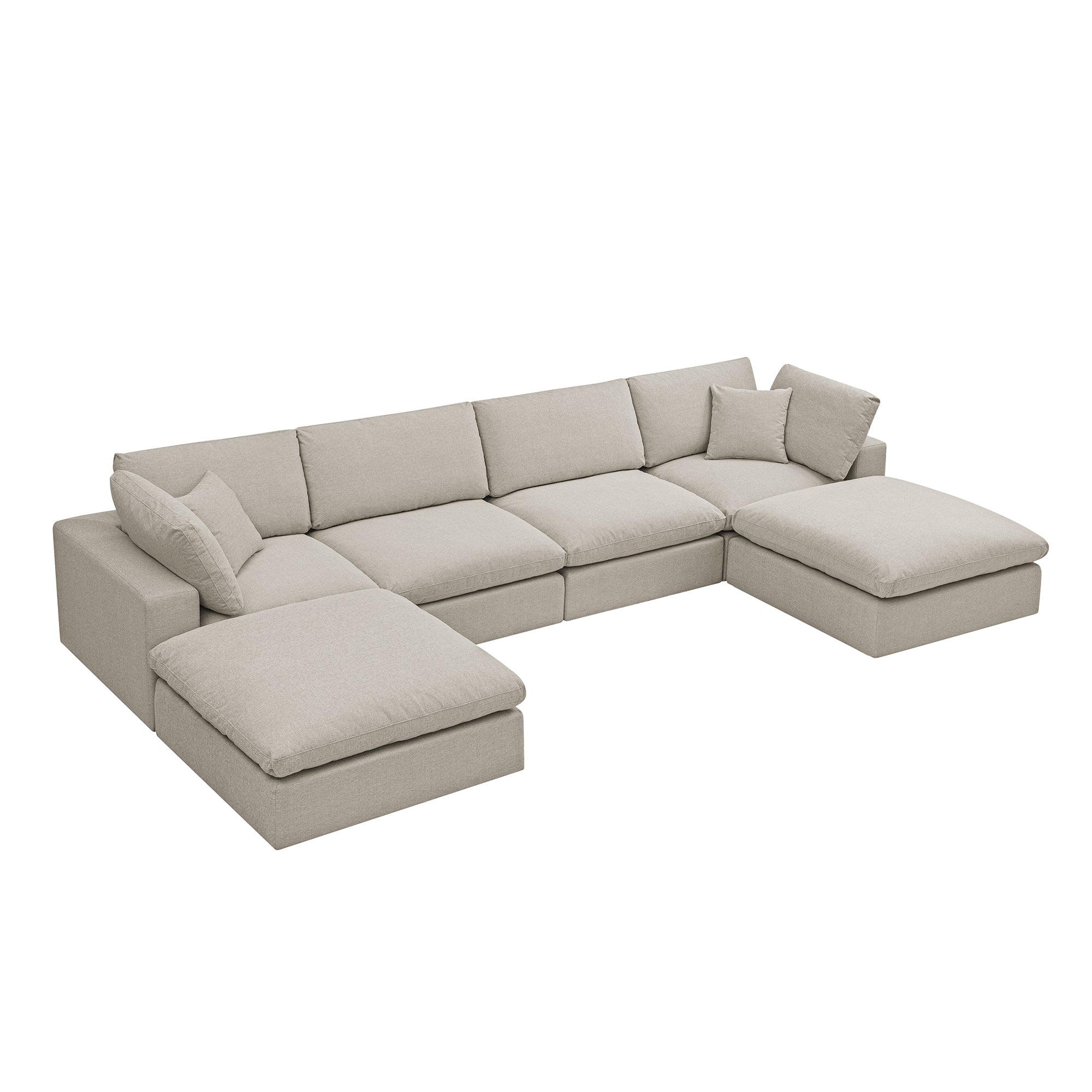 Lutyens Oatmeal Weave Fabric Sectional Sofa, 6-Piece U-Shape Set