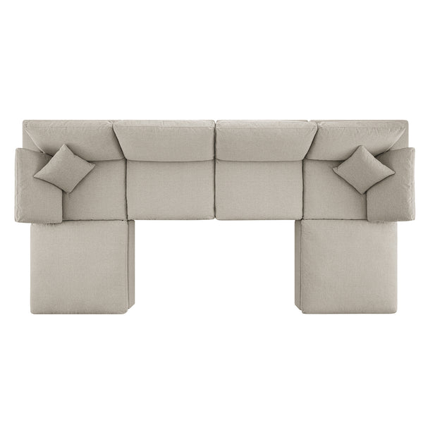 Lutyens Oatmeal Weave Fabric Sectional Sofa, 6-Piece U-Shape Set