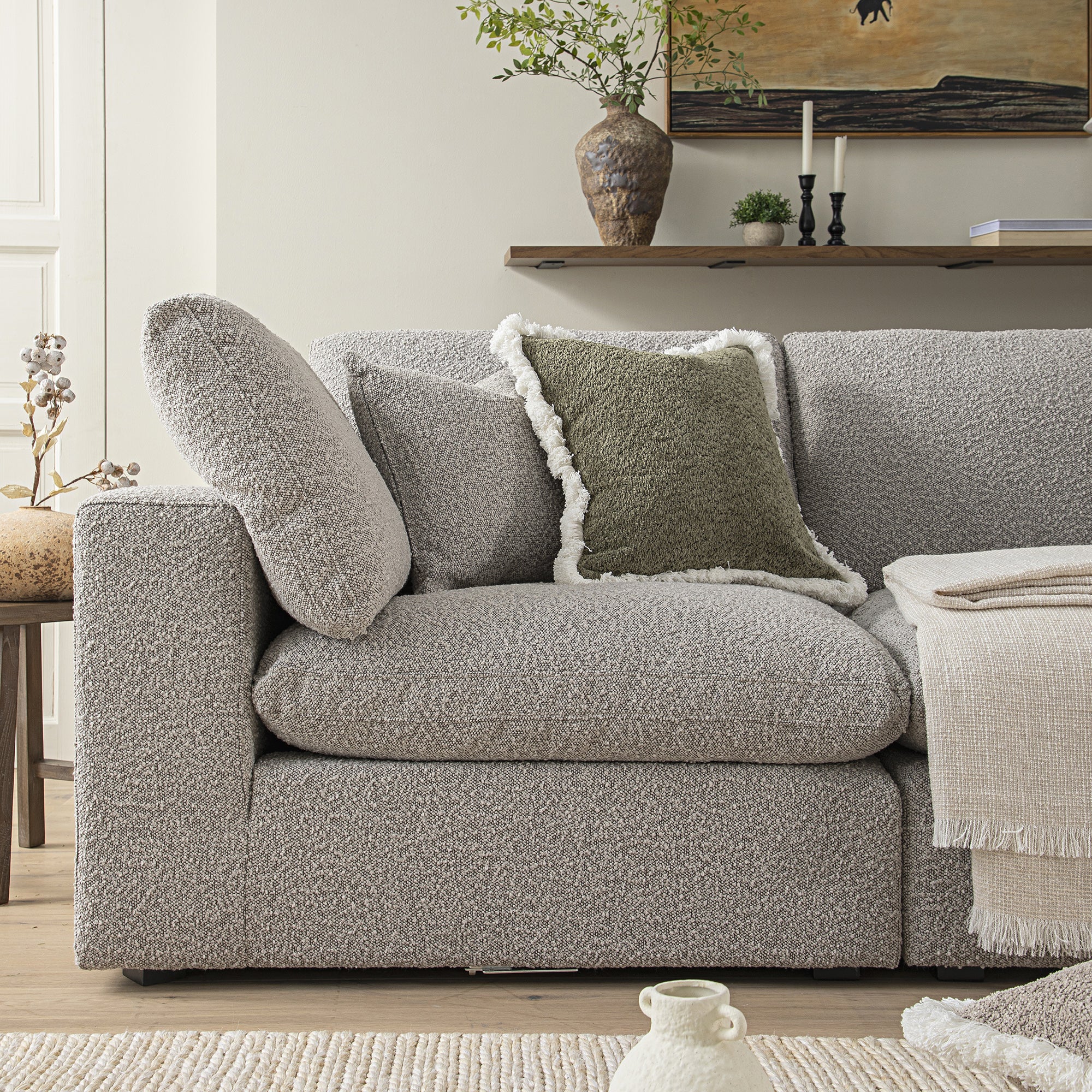 Lutyens Taupe Boucle Sectional Sofa, 3-Piece