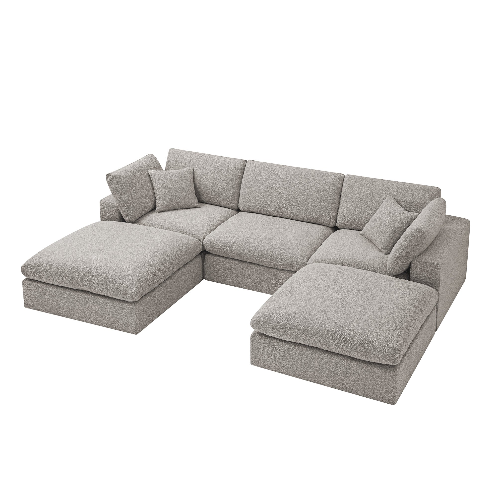 Lutyens Taupe Boucle Sectional Sofa, 5-Piece U-Shape Set