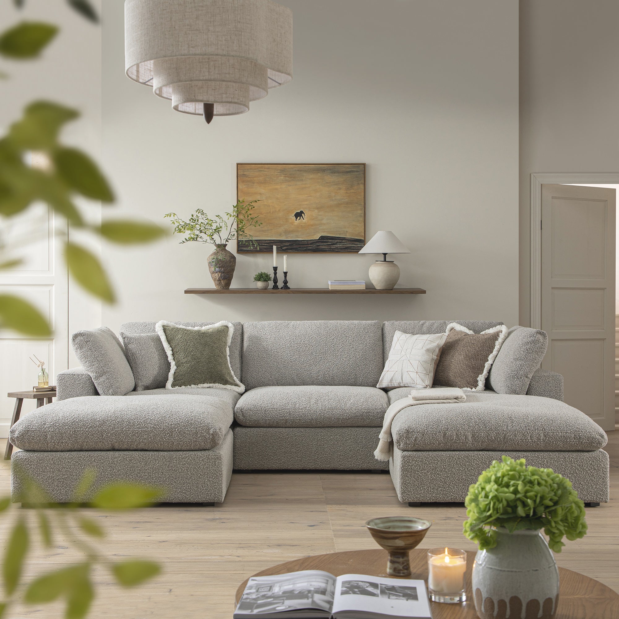 Lutyens Taupe Boucle Sectional Sofa, 5-Piece U-Shape Set