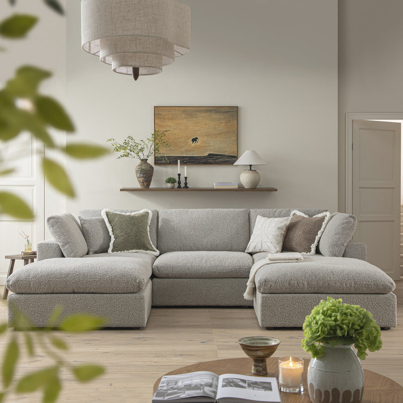 Lutyens Taupe Boucle Sectional Sofa, 5-Piece U-Shape Set