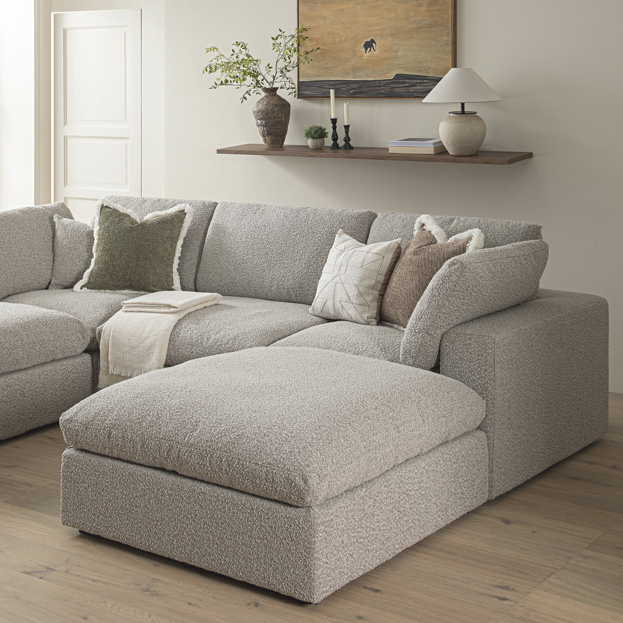 Lutyens Taupe Boucle Sectional Sofa, 5-Piece U-Shape Set