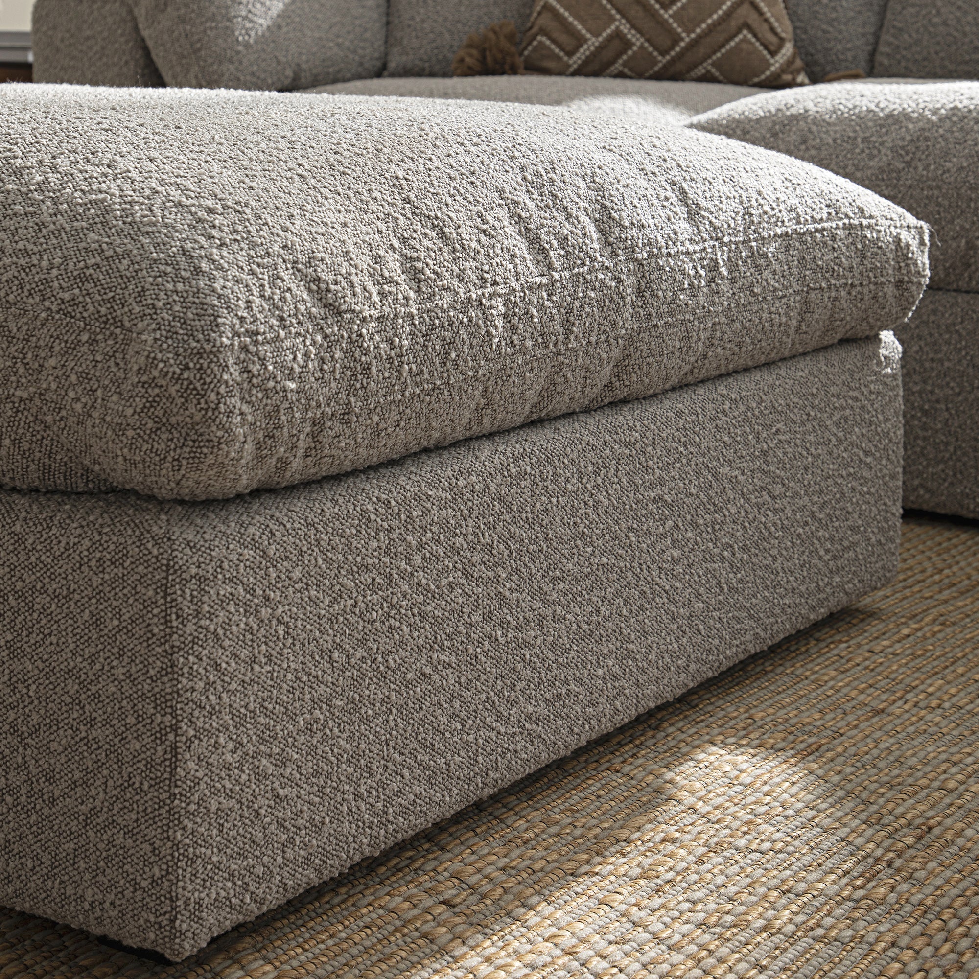 Lutyens Taupe Boucle Sectional Sofa, Stool