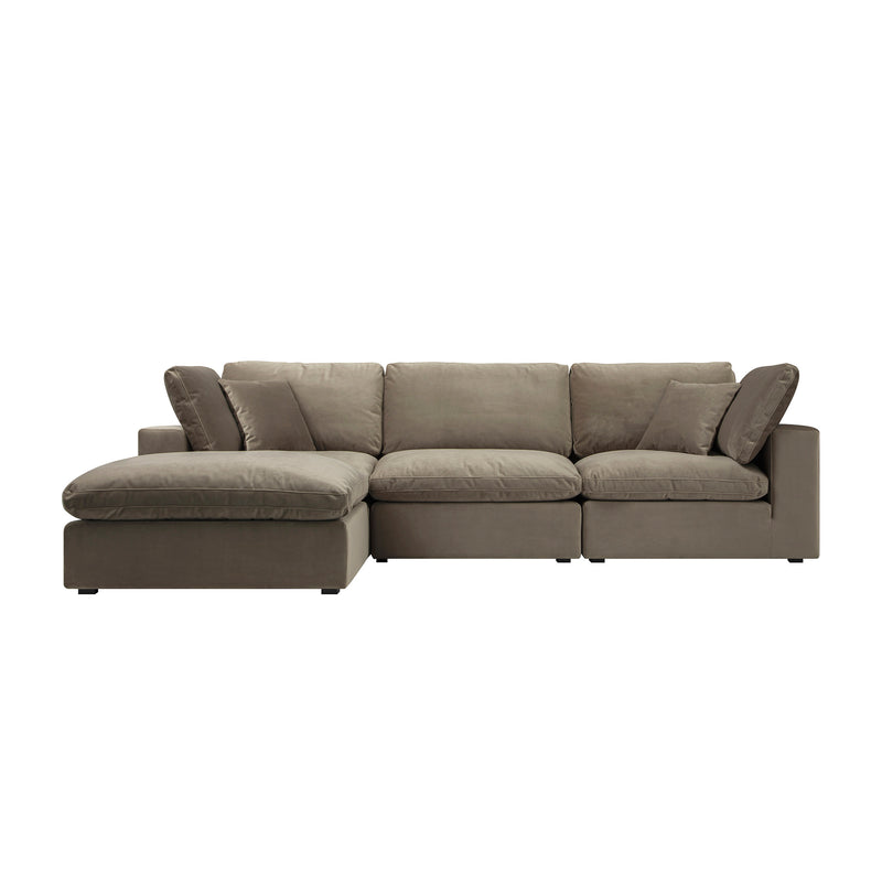 Lutyens Taupe Velvet Sectional Sofa, 3-Piece Chaise