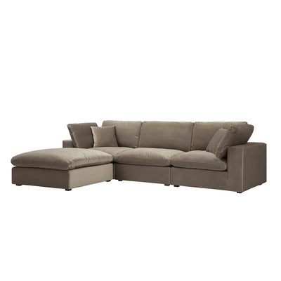 Lutyens Taupe Velvet Sectional Sofa, 3-Piece Chaise