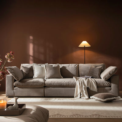 Lutyens Taupe Velvet Sectional Sofa, 3-Piece