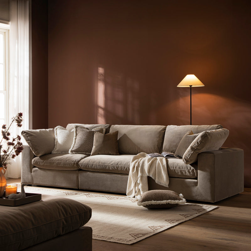 Lutyens Taupe Velvet Sectional Sofa, 3-Piece