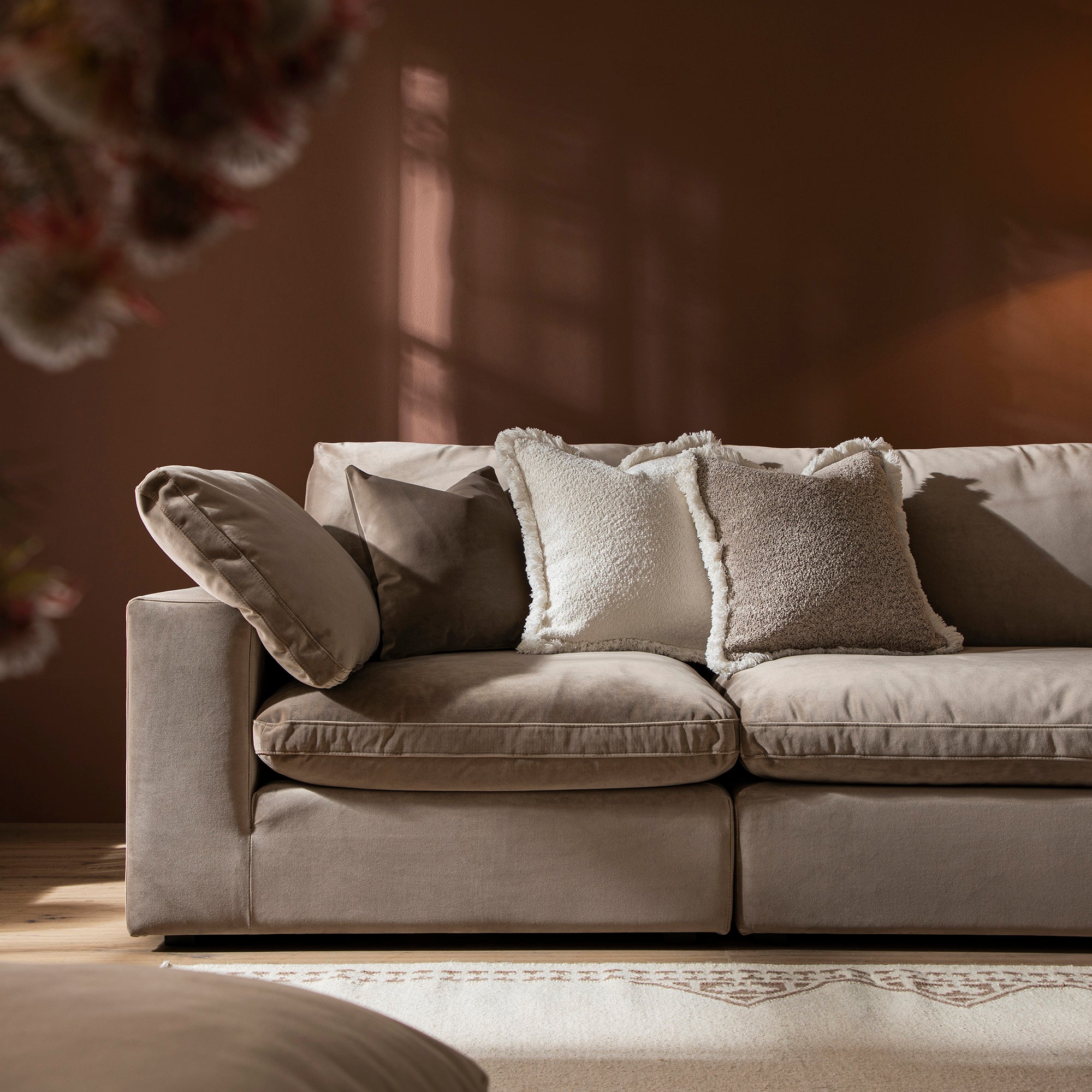 Lutyens Taupe Velvet Sectional Sofa, 3-Piece