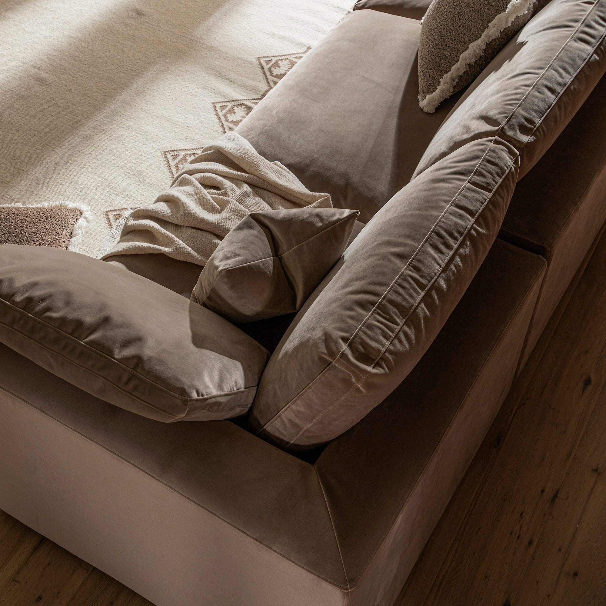 Lutyens Taupe Velvet Sectional Sofa, 3-Piece