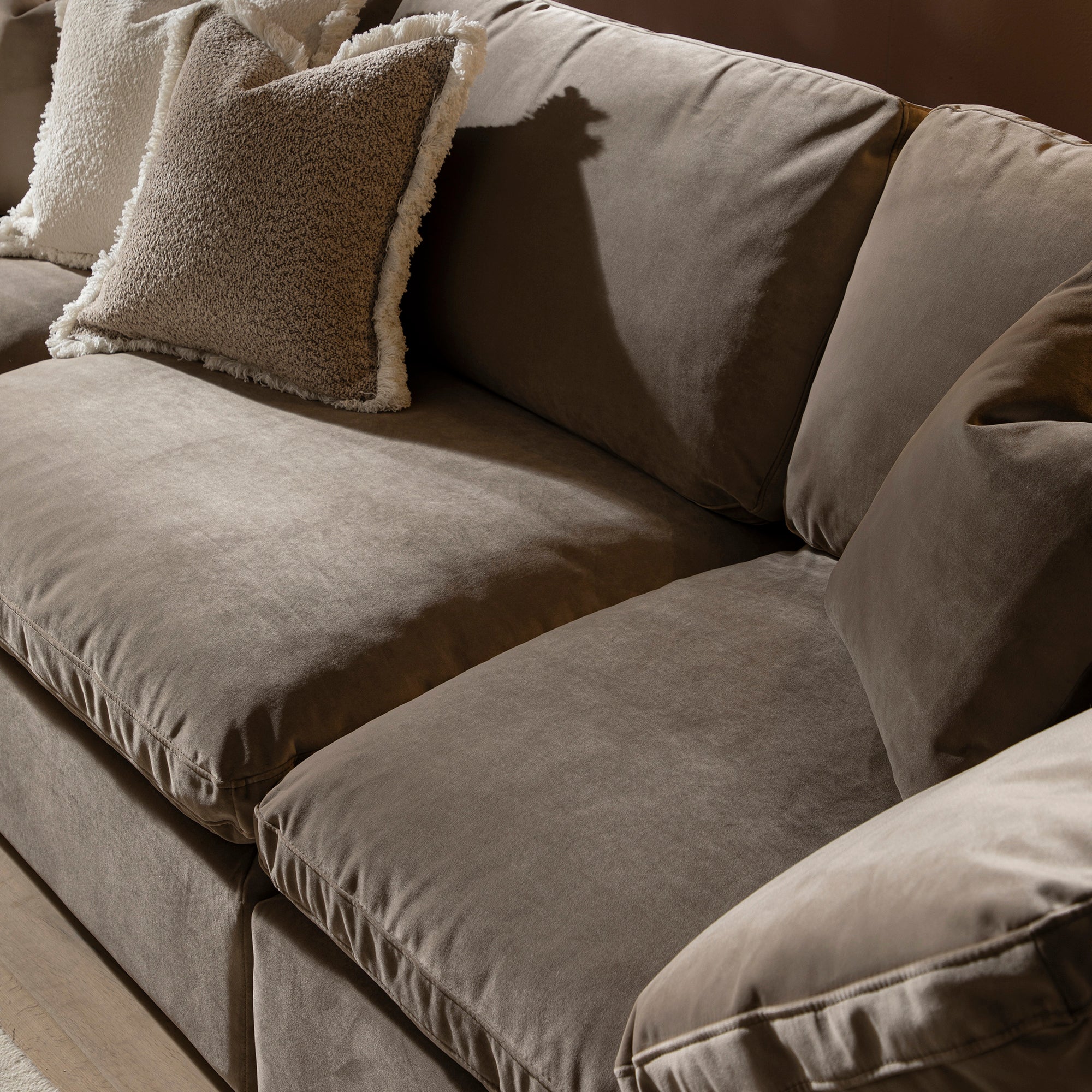 Lutyens Taupe Velvet Sectional Sofa, 3-Piece