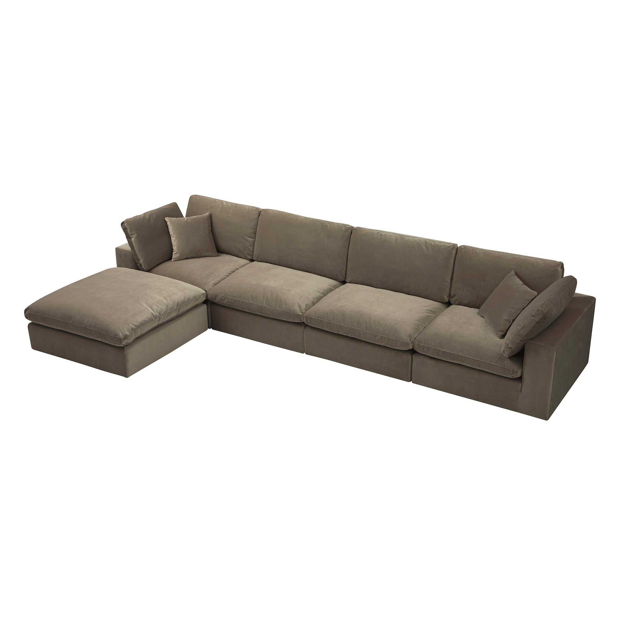 Lutyens Taupe Velvet Sectional Sofa, 4-Piece Chaise