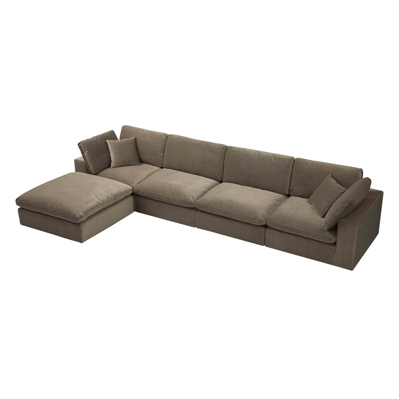 Lutyens Taupe Velvet Sectional Sofa, 4-Piece Chaise