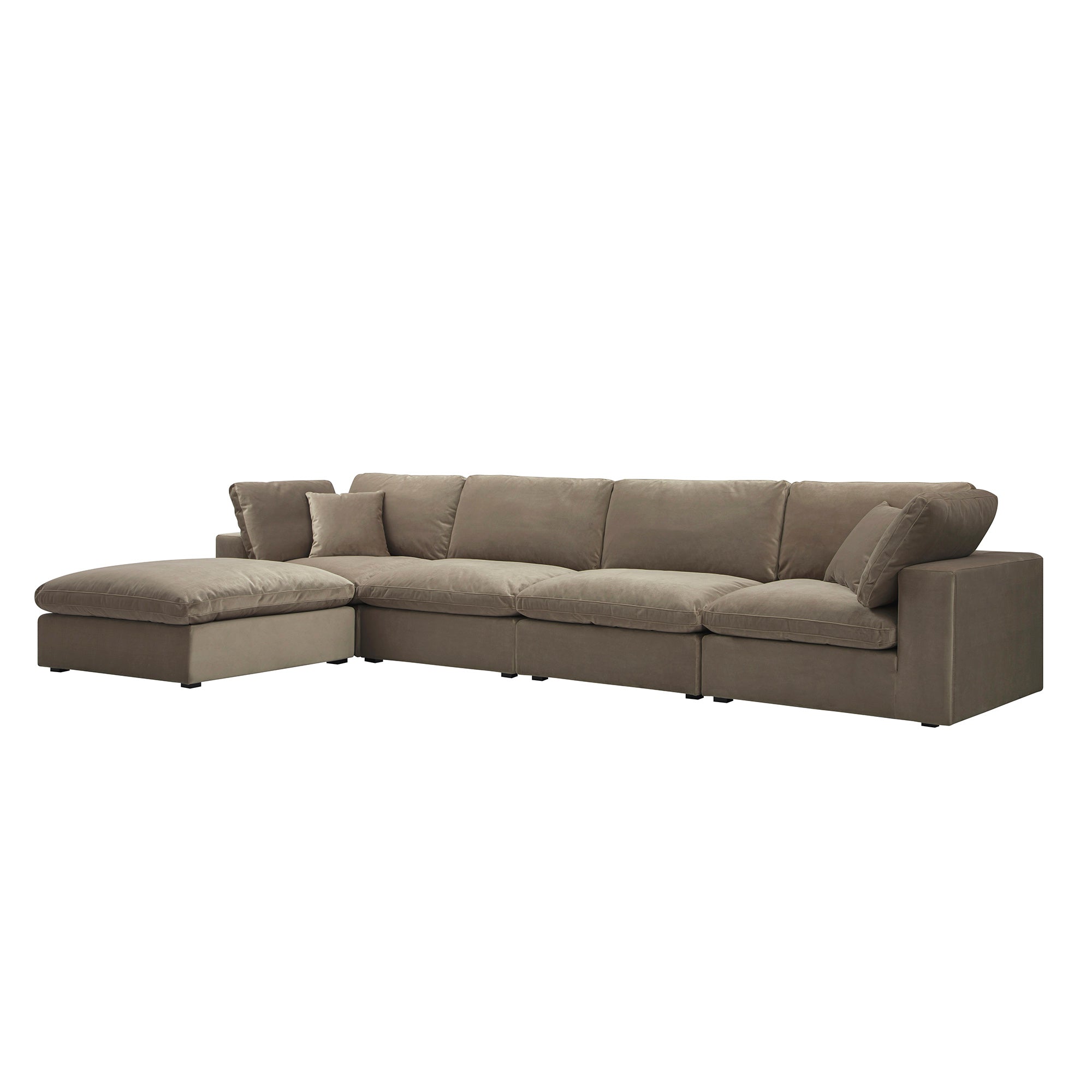 Lutyens Taupe Velvet Sectional Sofa, 4-Piece Chaise