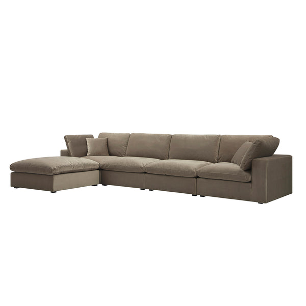 Lutyens Taupe Velvet Sectional Sofa, 4-Piece Chaise