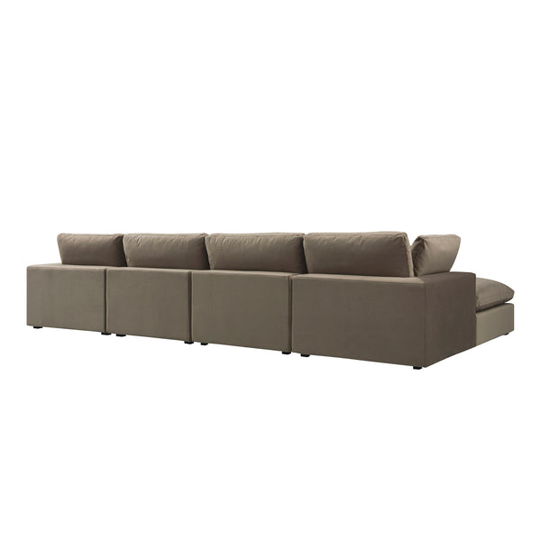 Lutyens Taupe Velvet Sectional Sofa, 4-Piece Chaise