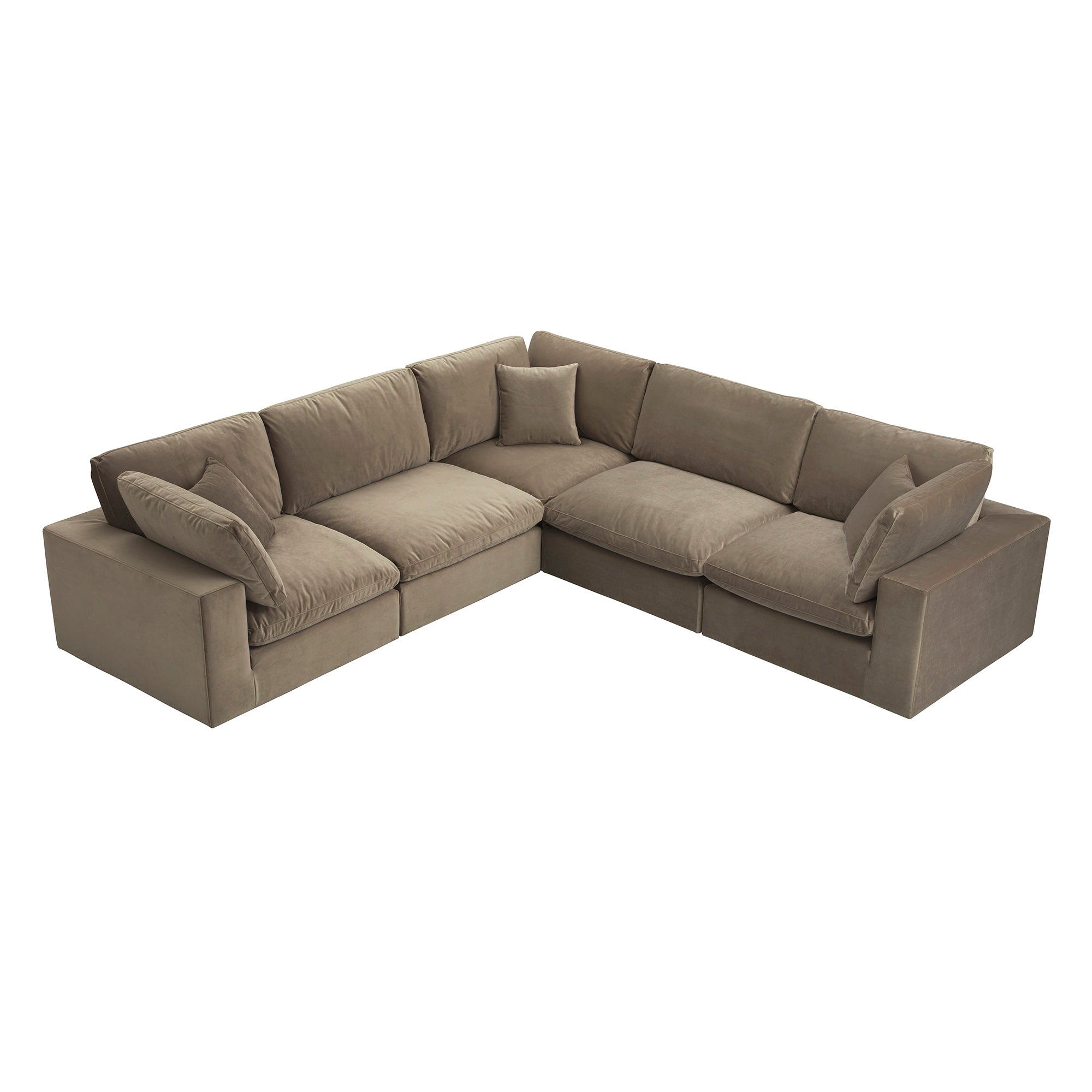 Lutyens Taupe Velvet Sectional Sofa, 5-Piece Corner Set