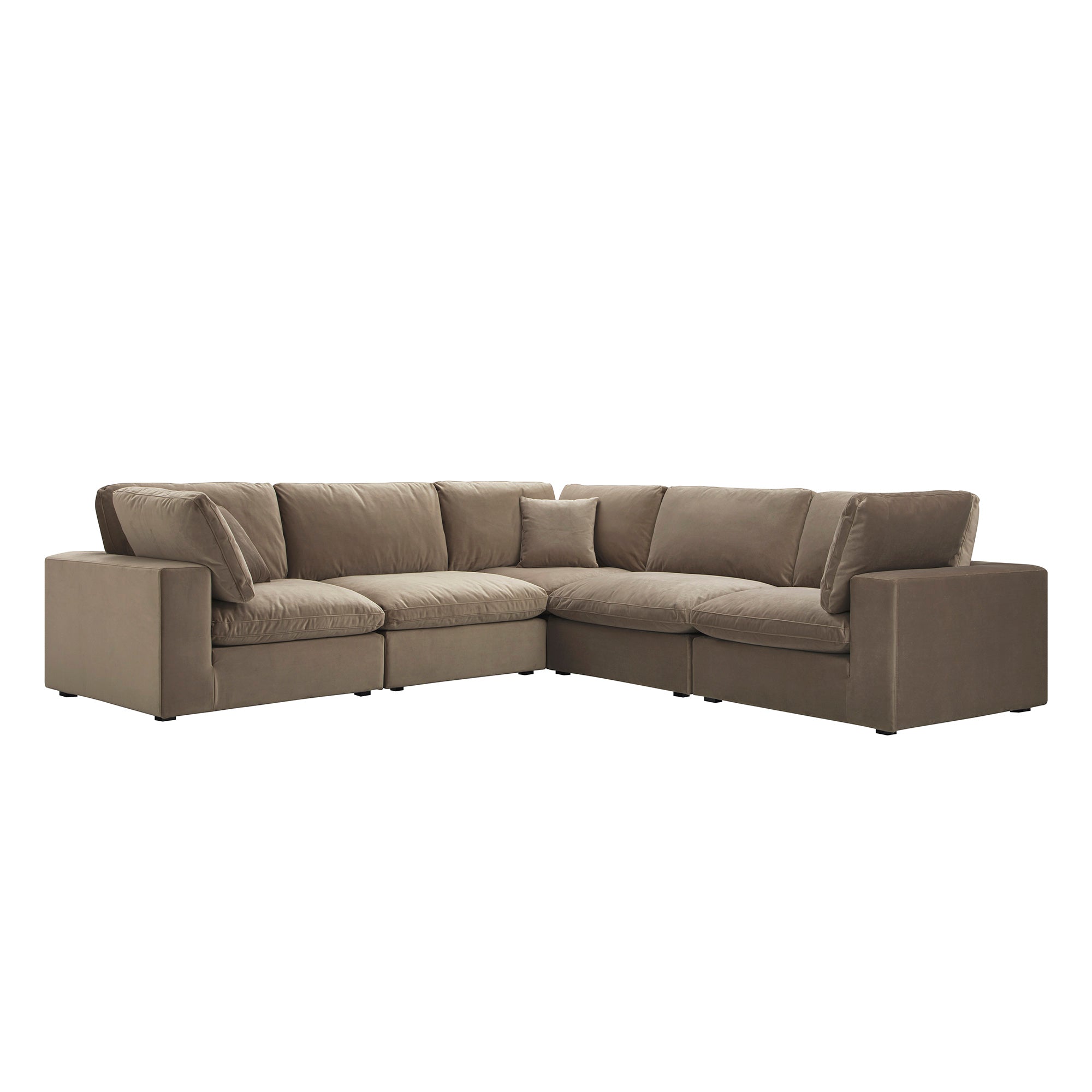Lutyens Taupe Velvet Sectional Sofa, 5-Piece Corner Set