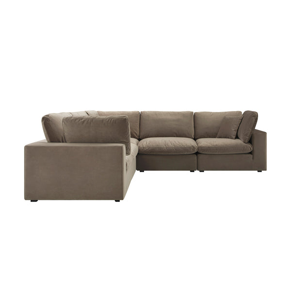 Lutyens Taupe Velvet Sectional Sofa, 5-Piece Corner Set