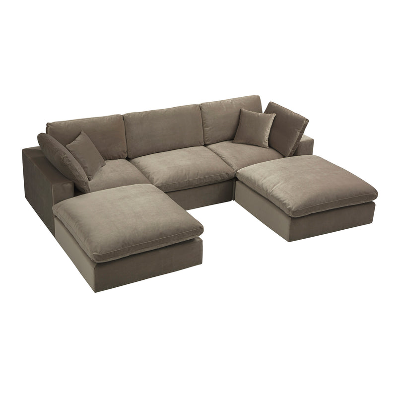 Lutyens Taupe Velvet Sectional Sofa, 5-Piece U-Shape Set