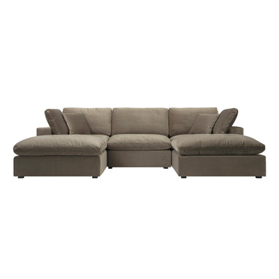 Lutyens Taupe Velvet Sectional Sofa, 5-Piece U-Shape Set