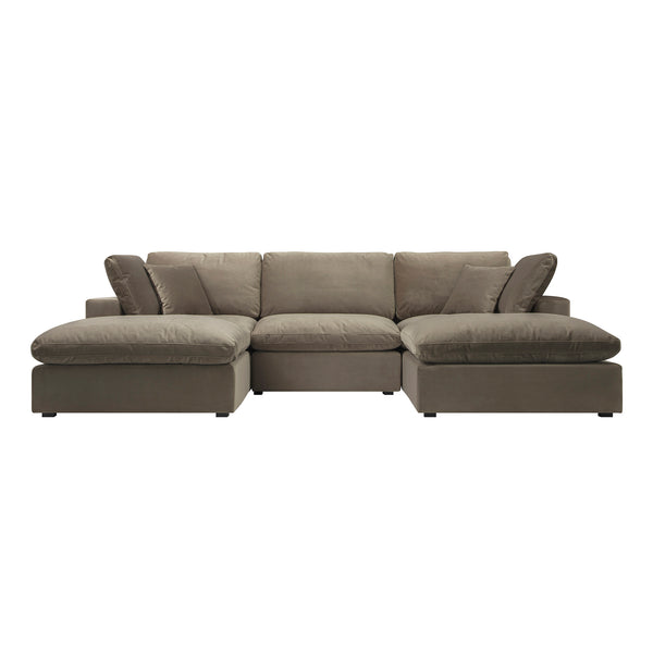 Lutyens Taupe Velvet Sectional Sofa, 5-Piece U-Shape Set