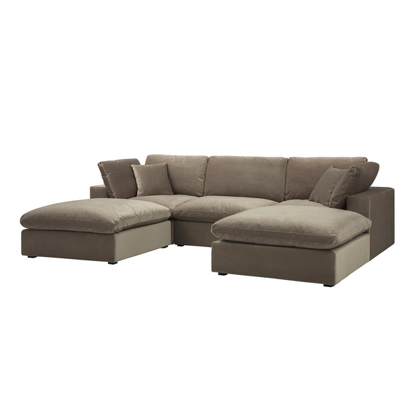 Lutyens Taupe Velvet Sectional Sofa, 5-Piece U-Shape Set