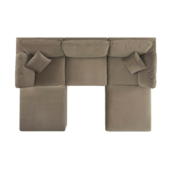 Lutyens Taupe Velvet Sectional Sofa, 5-Piece U-Shape Set