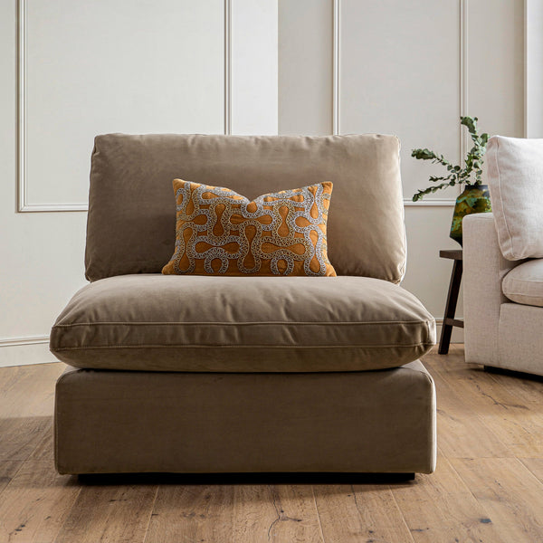 Lutyens Taupe Velvet Sectional Sofa, Armless Seat