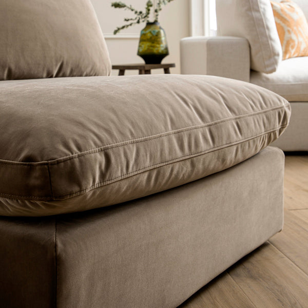 Lutyens Taupe Velvet Sectional Sofa, Armless Seat