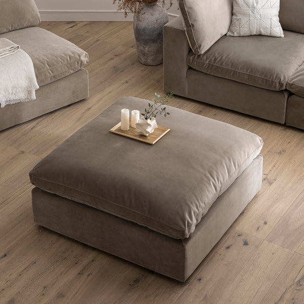Lutyens Taupe Velvet Sectional Sofa, Stool