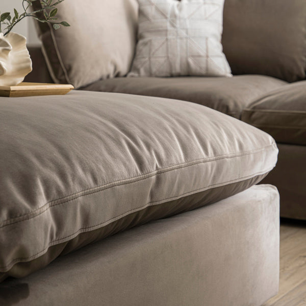 Lutyens Taupe Velvet Sectional Sofa, Stool