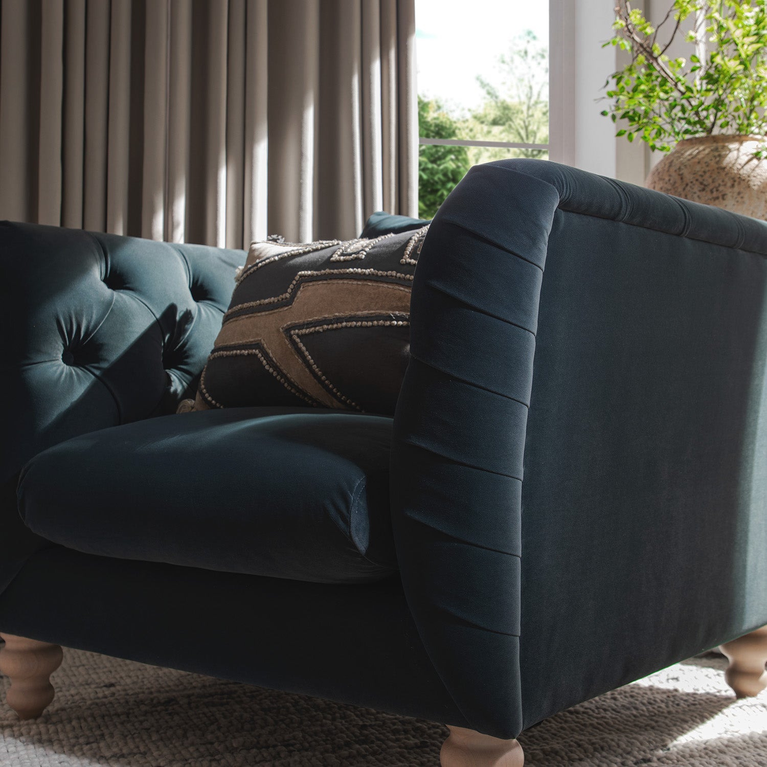 Ashby Chesterfield Armchair, Aegean Blue Velvet