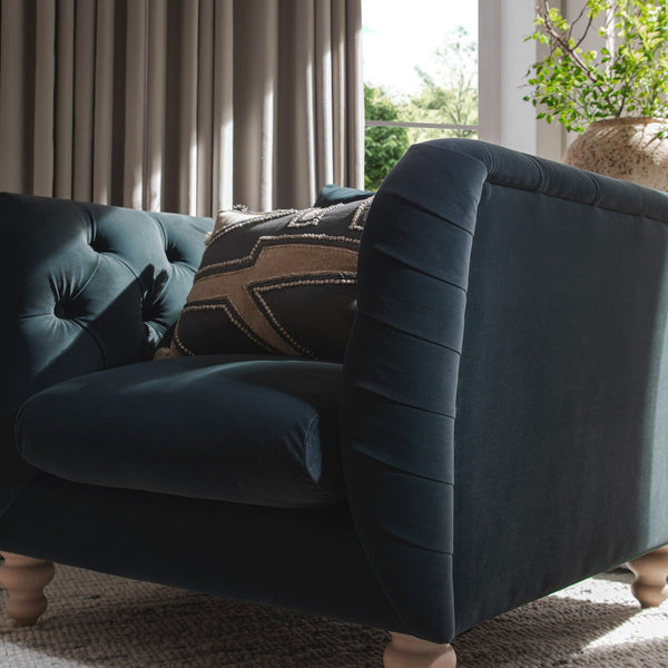 Ashby Chesterfield Armchair, Aegean Blue Velvet
