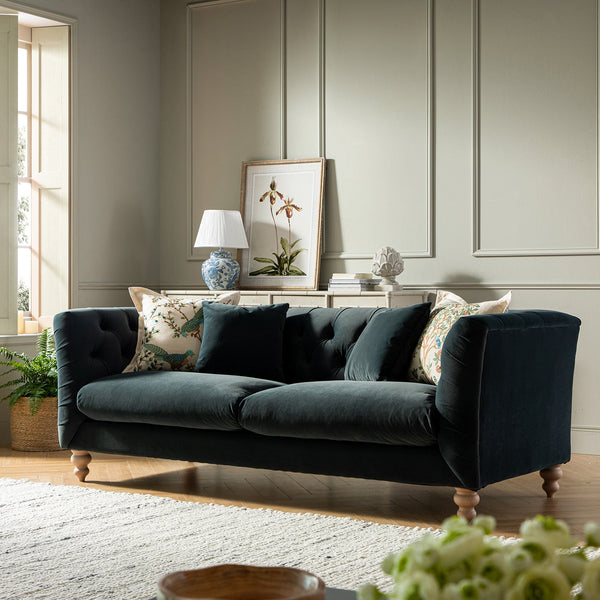 Ashby Chesterfield Large 3-Seater Sofa, Aegean Blue Velvet