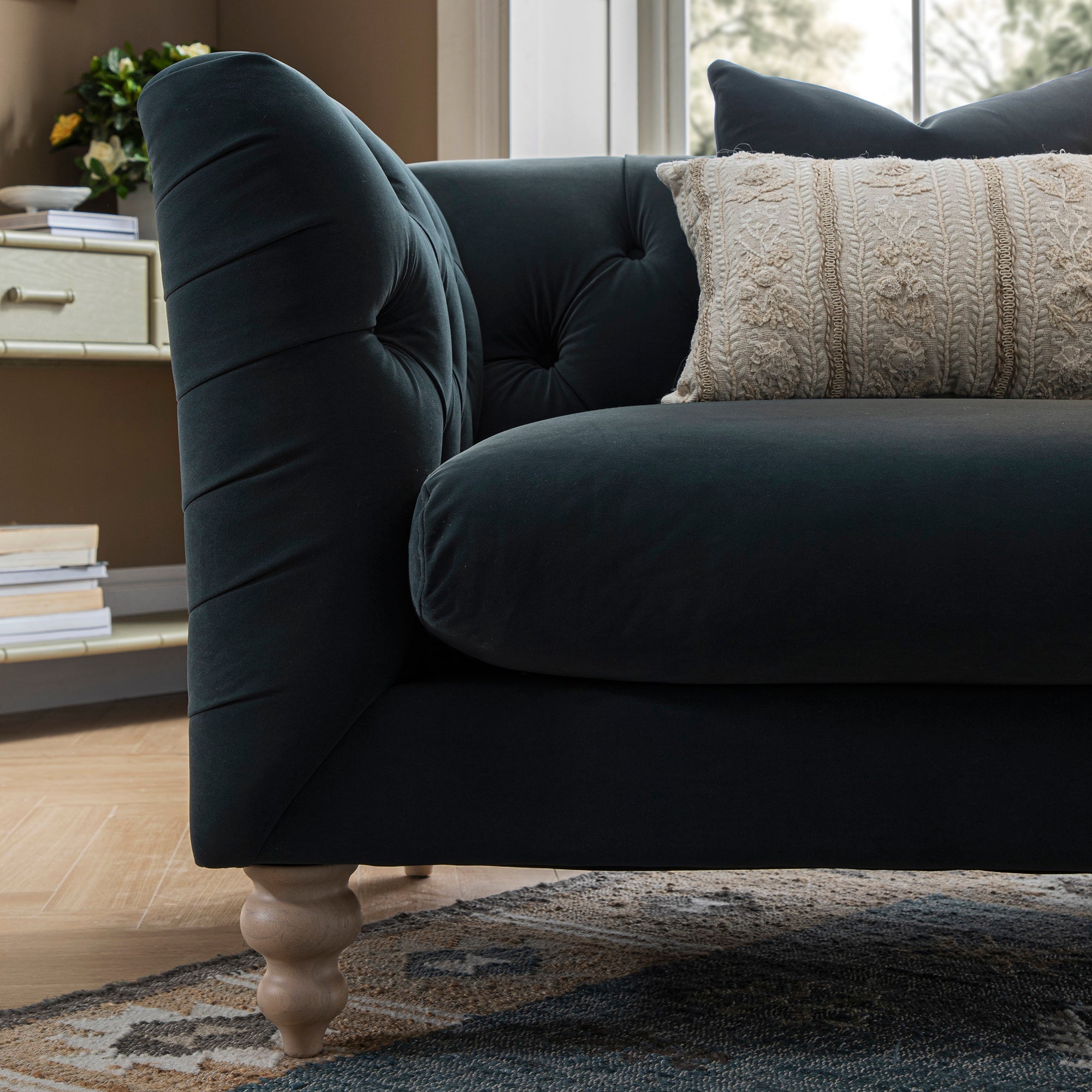 Ashby Chesterfield Loveseat, Aegean Blue Velvet