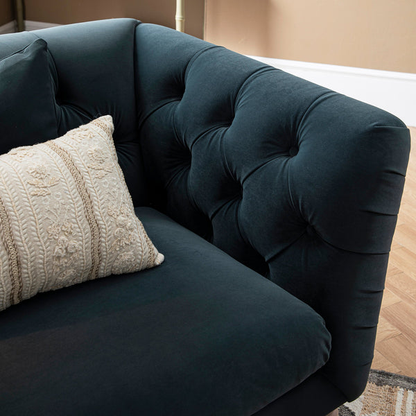 Ashby Chesterfield Loveseat, Aegean Blue Velvet