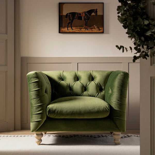 Ashby Chesterfield Armchair, Fern Green Velvet