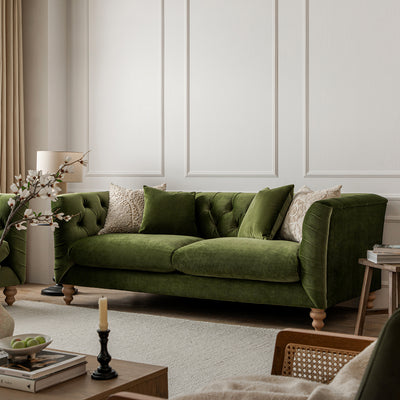 Ashby Chesterfield Large 3-Seater Sofa, Fern Green Velvet