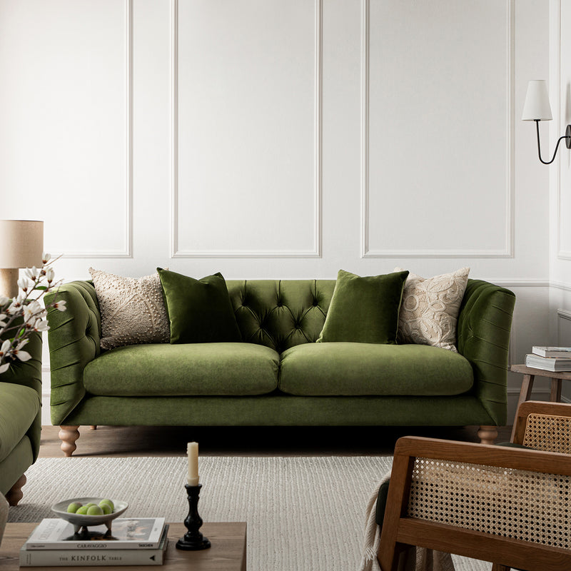 Ashby Chesterfield Large 3-Seater Sofa, Fern Green Velvet