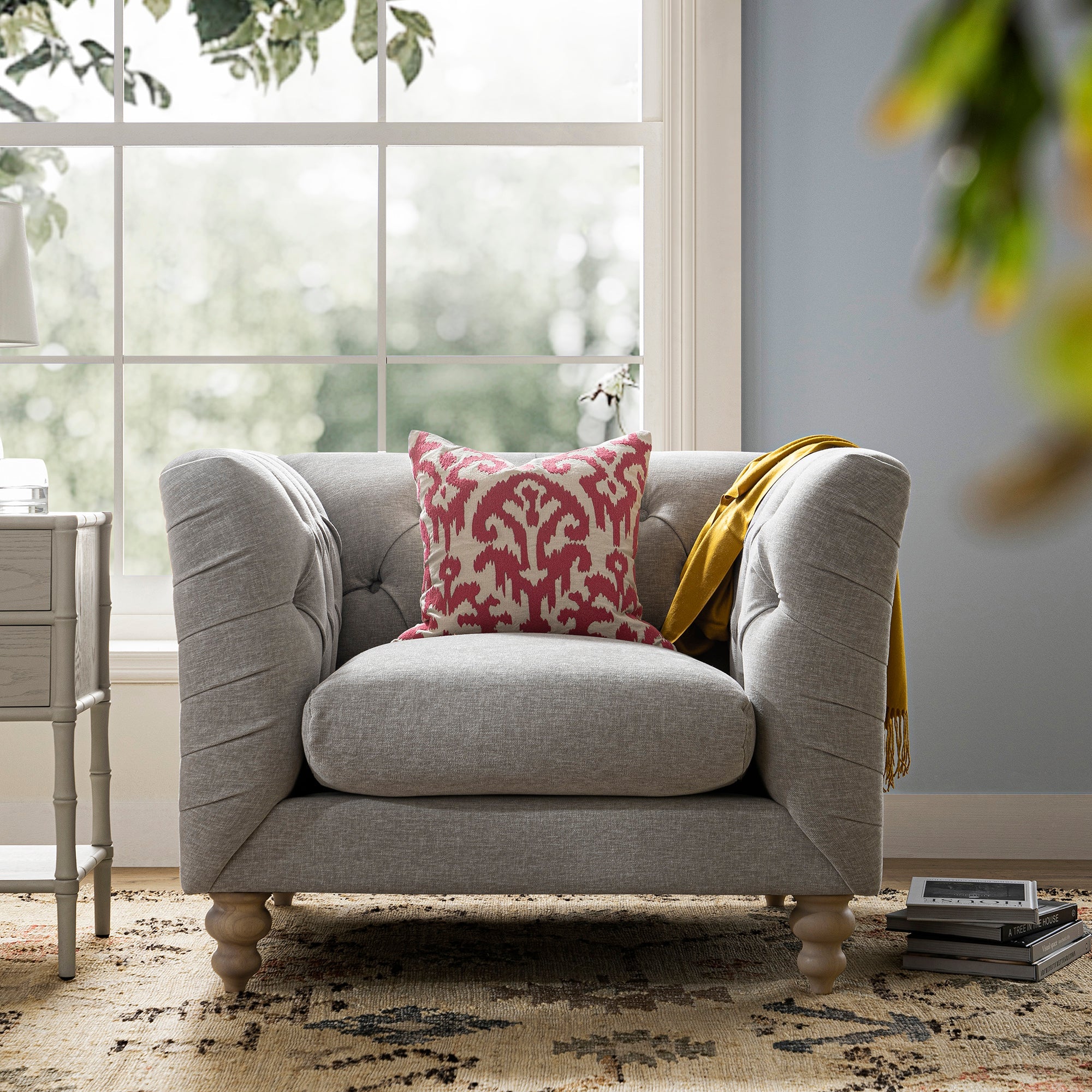 Ashby Chesterfield Armchair, Mist Gray Chenille