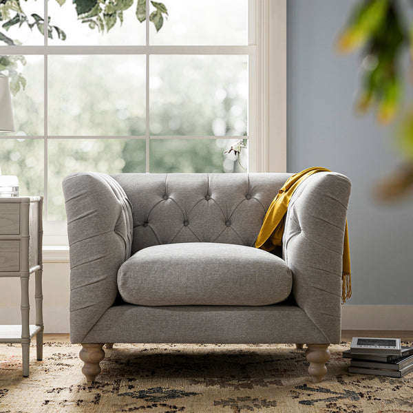 Ashby Chesterfield Armchair, Mist Gray Chenille