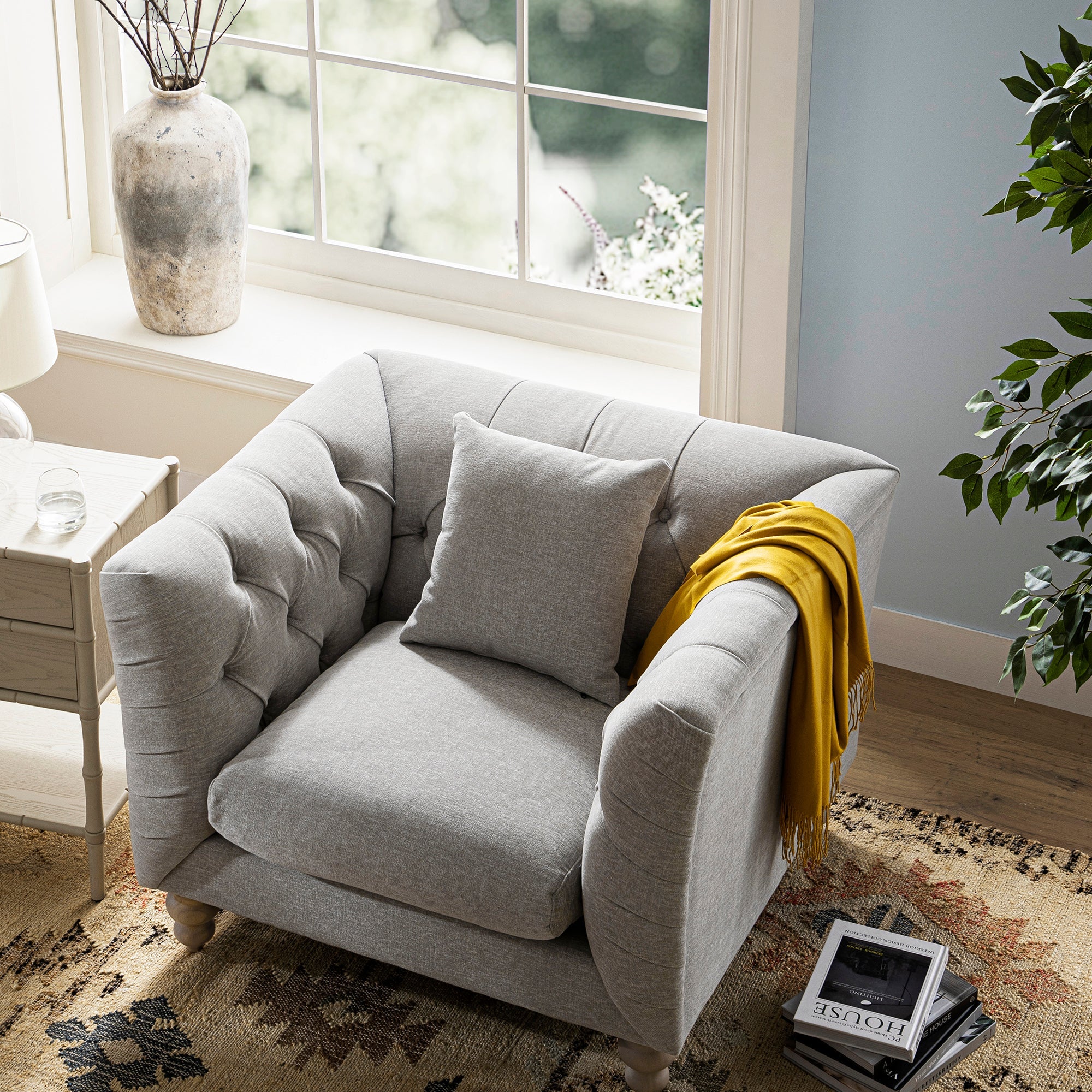 Ashby Chesterfield Armchair, Mist Gray Chenille