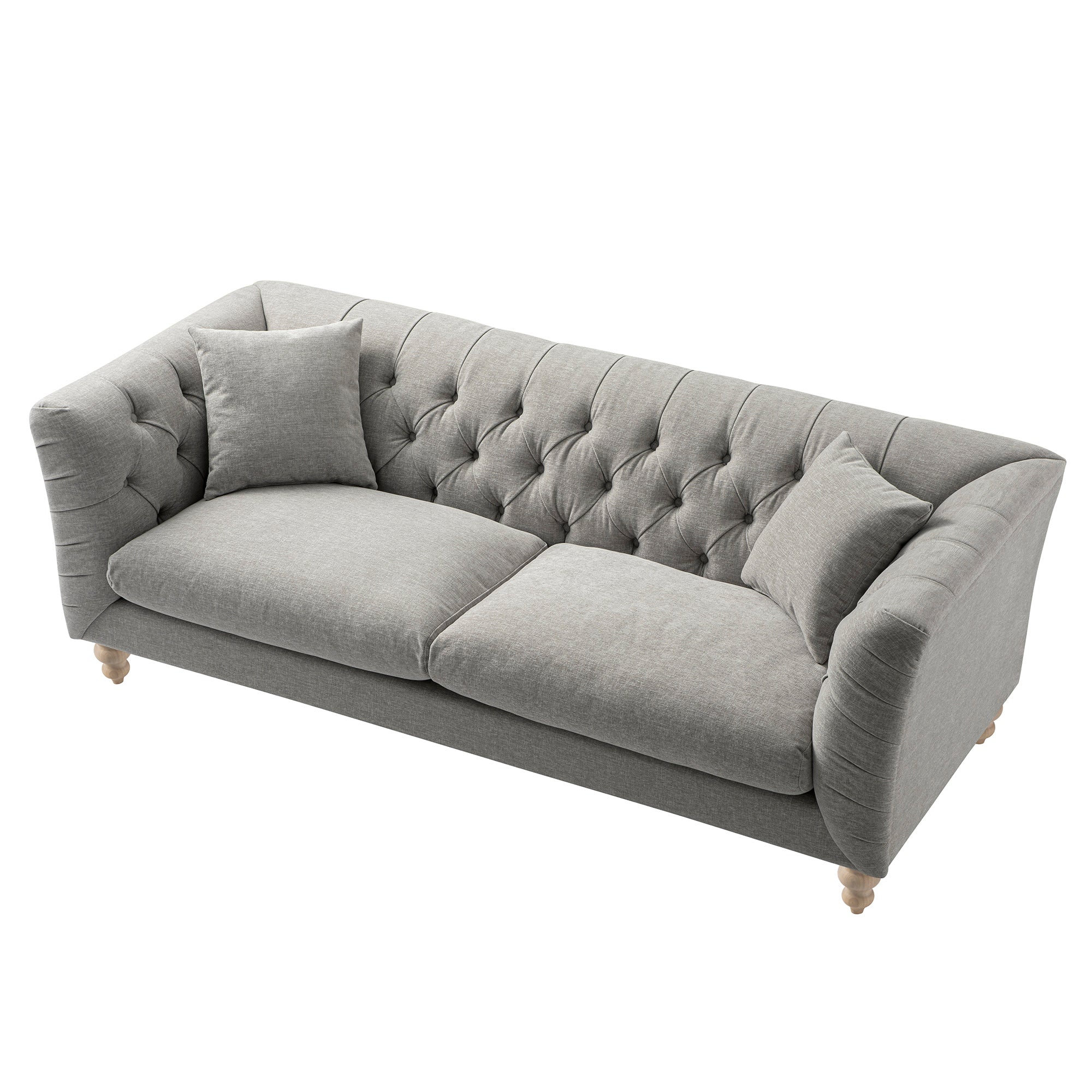 Ashby Chesterfield Large 3-Seater Sofa, Mist Gray Chenille