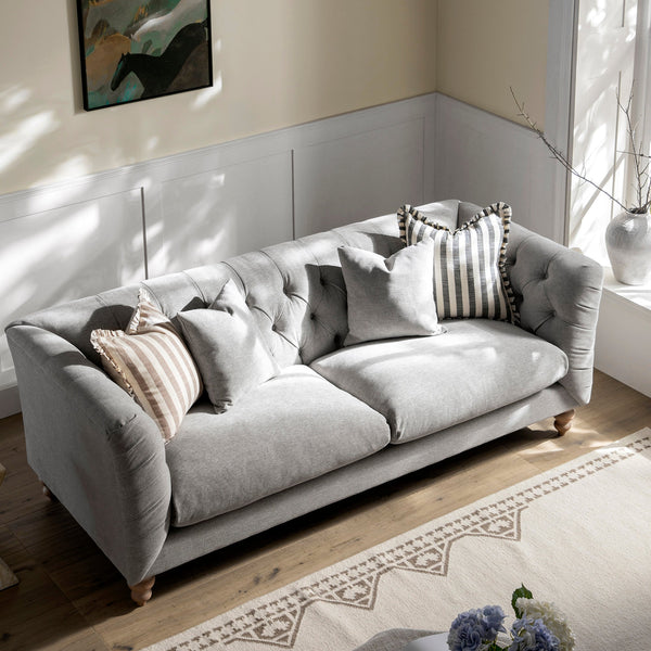 Ashby Chesterfield Large 3-Seater Sofa, Mist Gray Chenille