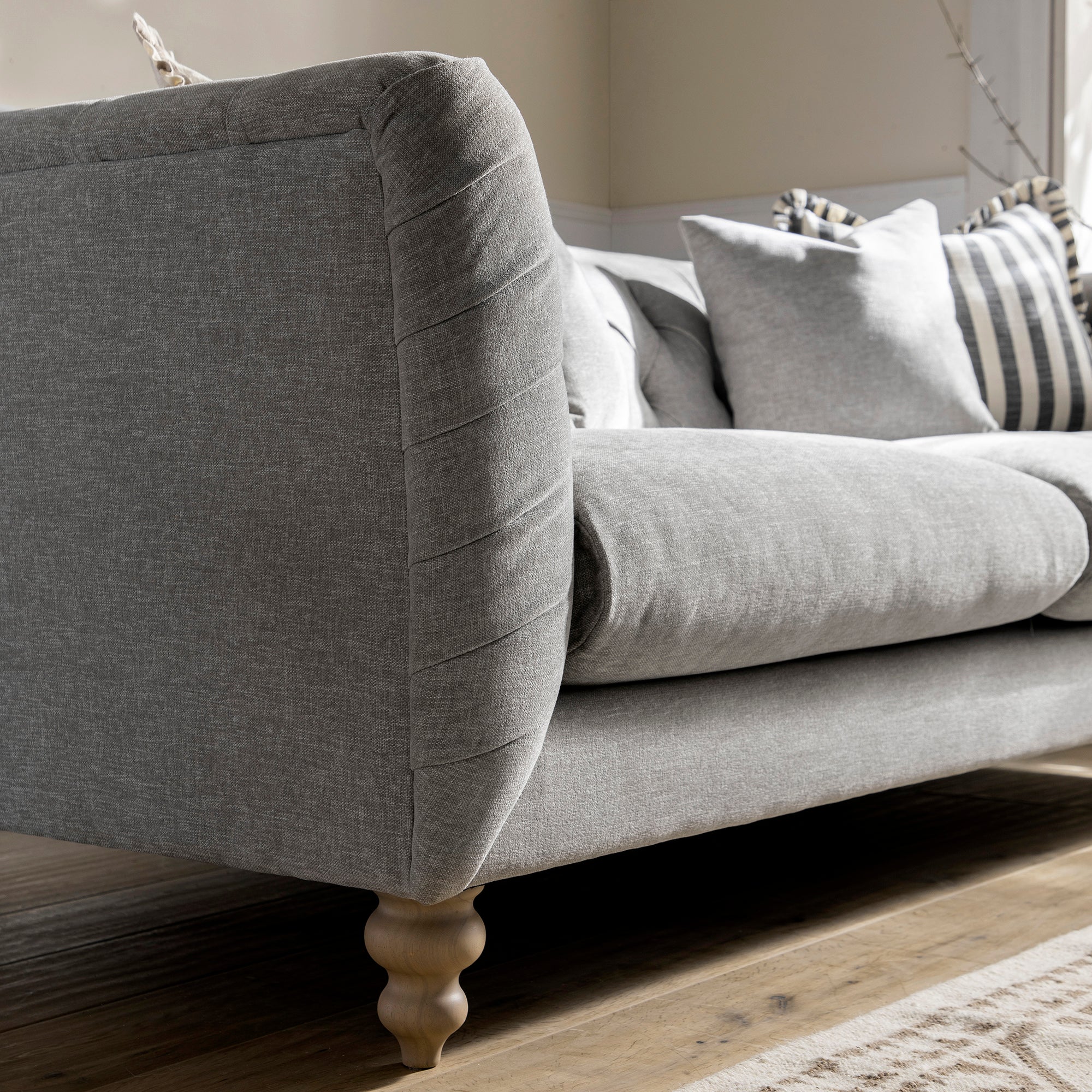 Ashby Chesterfield Large 3-Seater Sofa, Mist Gray Chenille
