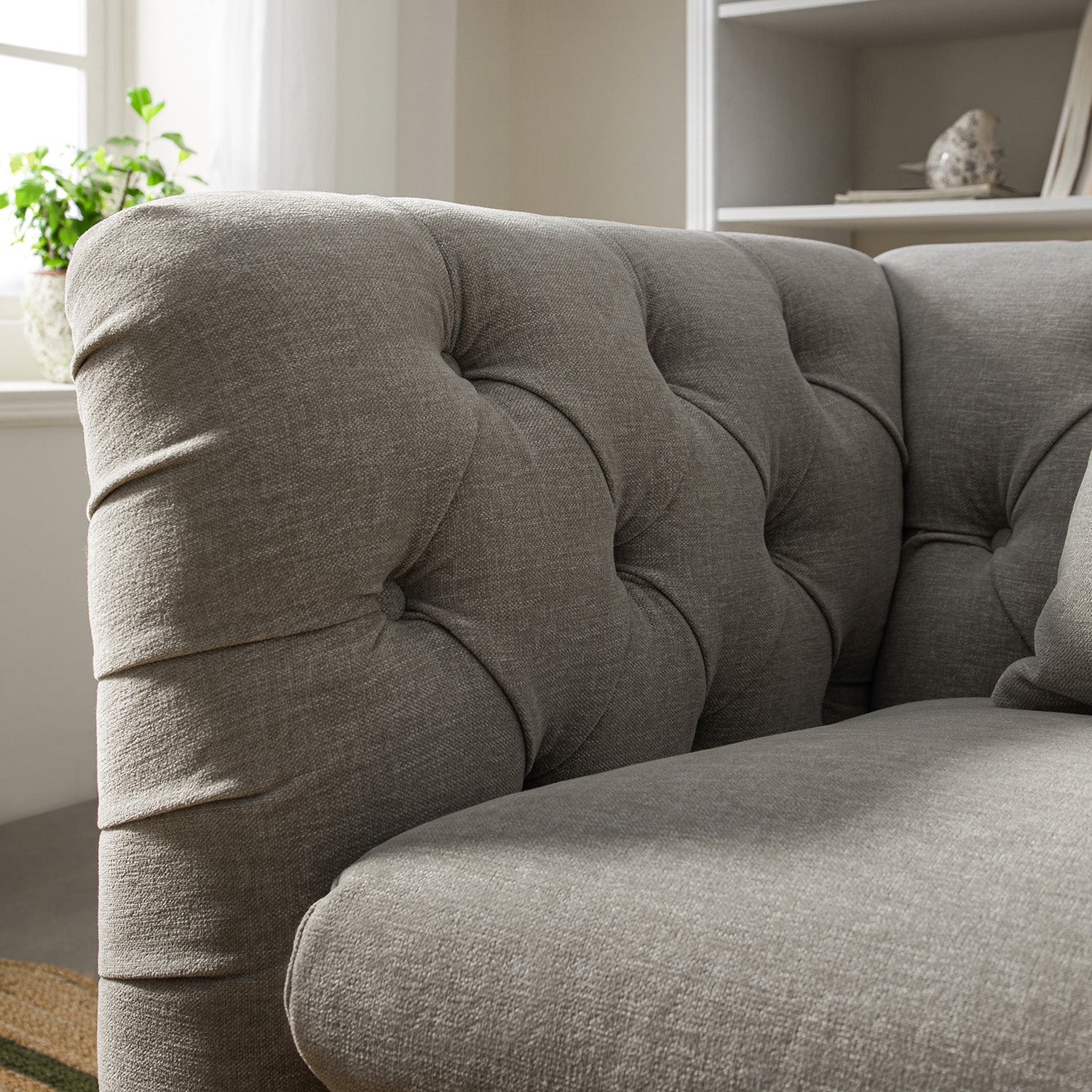 Ashby Chesterfield Loveseat, Mist Gray Chenille