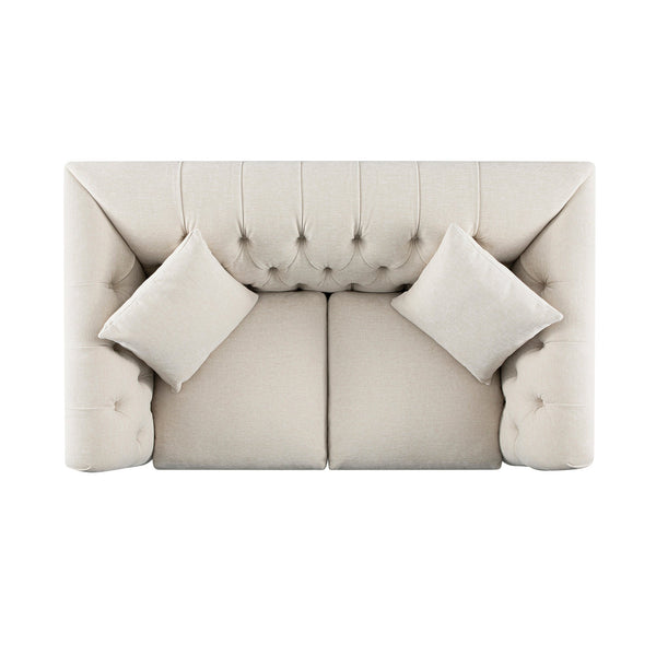 Ashby Chesterfield 2-Seater Sofa, Oatmeal Chenille